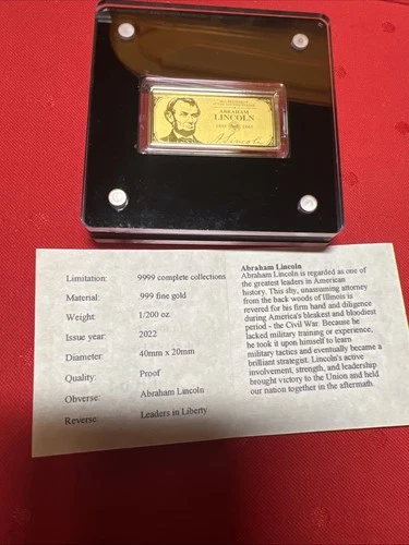 2022 American Mint Abraham Lincoln Leader In Liberty 1/200oz 999 Fine Gold Ingot