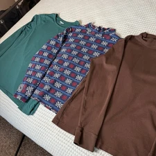 Lands End Lot 3 Mock Neck Long Sleeve Shirts Womens Large XL Blue Brown Green