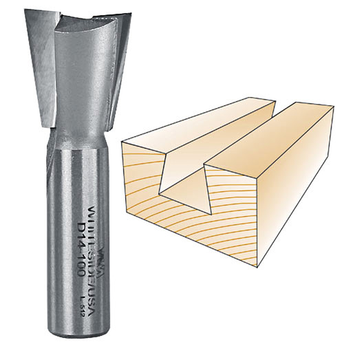 Whiteside Dovetail Bit, 1/2 in. SH x 1 in. LD x 14 deg. D14-100