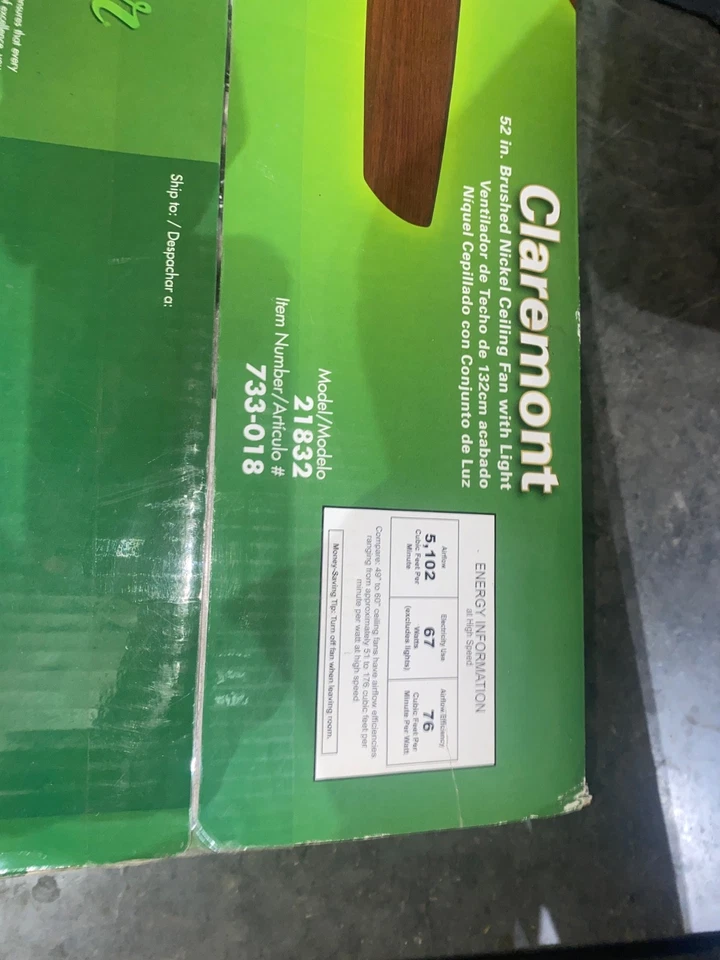 Hunter Claremont Modelo # 21832 52" Ventilador de Techo Kit de Luz de Vidrio - Níquel Cepillado Foto 2 de 4