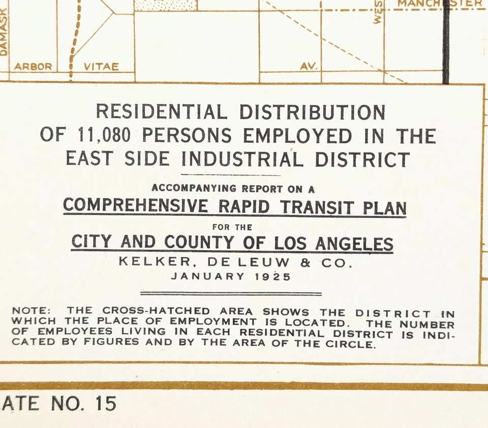 1925 LOS ANGELES - MAPA DE TRÁNSITO RÁPIDO DISTRITO INDUSTRIAL LADO ESTE original Foto 4 de 4