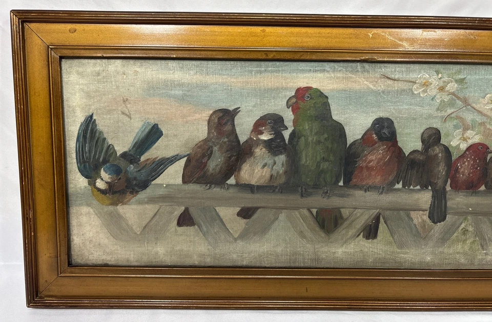 Antigua pintura al óleo original "Nuestras mascotas emplumadas" pájaros después de Paul De Longpre Foto 4 de 4