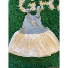 OshKosh B'gosh Overall Jumper Dress Toddler Blue White Excellent Gold Star Tutu