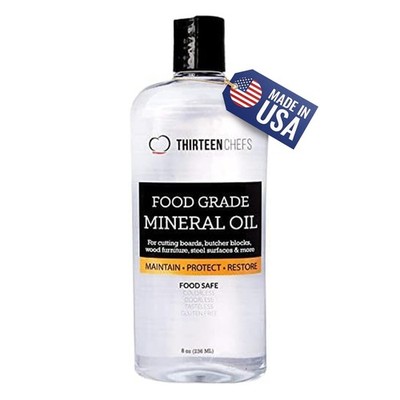 Thirteen Chefs Mineral Oil - 8 oz Food Grade Conditioner for Wood Cutting Board,