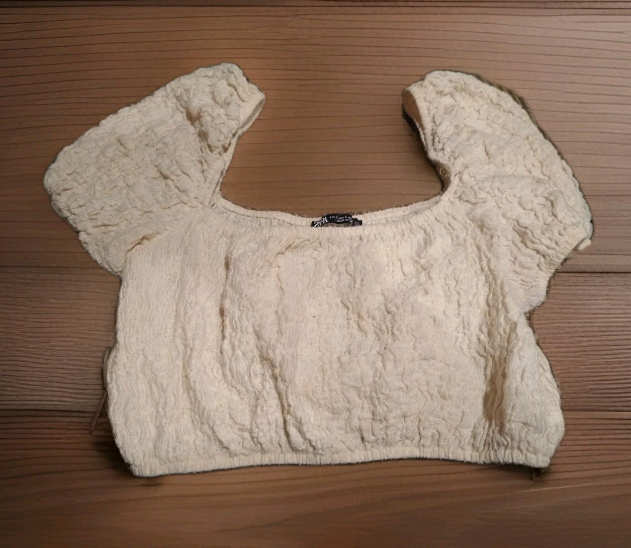 Zara Crop Top- textured, puffy sleeves, off-the-shoulder, Ivory/Cream, Size S thumbnail 11