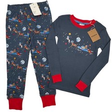 NEW Mini Boden Kids 5Y Space Reindeer 2-Piece Set Pajamas Blue Red Long Sleeve