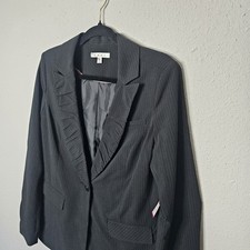 Cabi Wine Roses 601 Pinstripe Blazer Black Ruffle Lapel Ruched Back Size 6 NWT