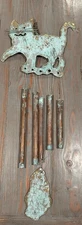 Kitty CAT Copper WIND CHIMES Outdoor Garden Art Patina Cottage-core Rustic
