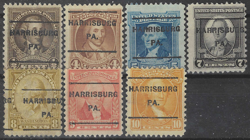 PENNSYLVANIA PRECANCELS, BICENTS, HARRISBURG, TYPE L-7 E, 7 DIFFERENT