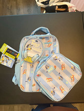 Bluey 17 in 4 Pc Backpack Set Zip Bottle Pocket Padded Straps Lunch Tote