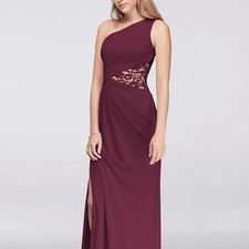 DB STUDIO One-Shoulder Mesh Dress with Lace Inset dress Wine Color Size 4