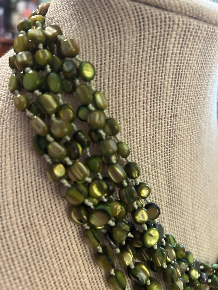 Silpada Sterling Silver 8 Strand Green Pyrite MOP Silk Glass Necklace - Image 3 of 4