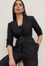 NEW ANN TAYLOR BLACK NOTCHED TWO BUTTON FITTED LINEN BLEND BLAZER JACKET SZ 6