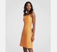 New Ann Taylor orange Square Neck Linen Zip Lined Tank Sheath Dress S 6