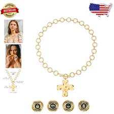 Bold 18K Gold Plated Cross Necklace Women 18" Layering Toggle Pendant Jewelry