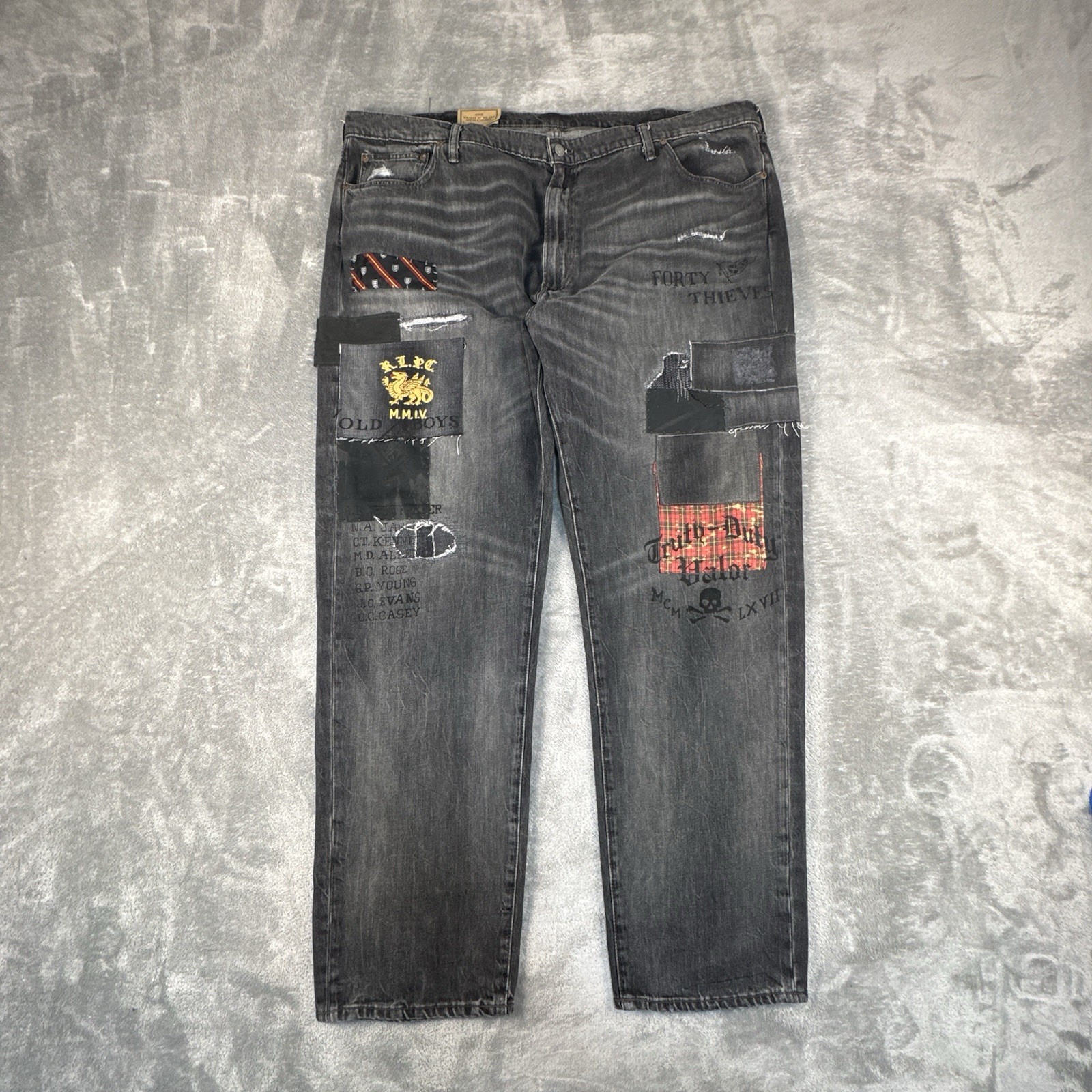 Polo Ralph Lauren Varick Slim Straight Jeans Mens 46BX32 Black Patch Graffiti