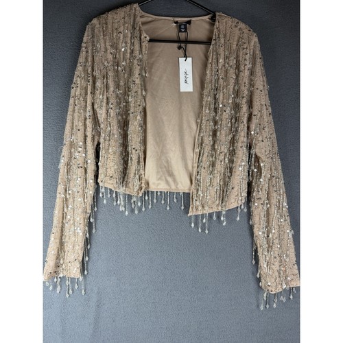 NWT Nasty Gal Embellished Beaded Sequin Party Champagne Silver Jacket 4