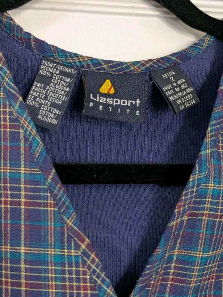 Винтажный жилет Lizsport Petite на 2 пуговицах в клетку укороченный 90-е гранж опрятный - Изображение 4 из 4