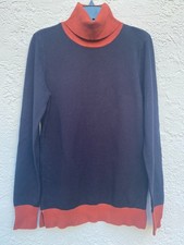 NWT DKNY Women's Pullover Sweater Color blocked Ribbed Blue Russet SZ XS