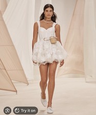 Zimmermann High Tide Embroidered Mini Dress - Ivory/White - Pearl Belt Sz 2 Z