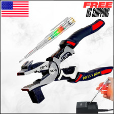 Electrician Pliers with Wire Tester Heavy Duty Lineman Stripper Crimper 6 in 1
