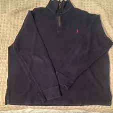 Polo Ralph Lauren Cotton Knit 1/4 Zip Mock Neck Sweater Navy XL Logo