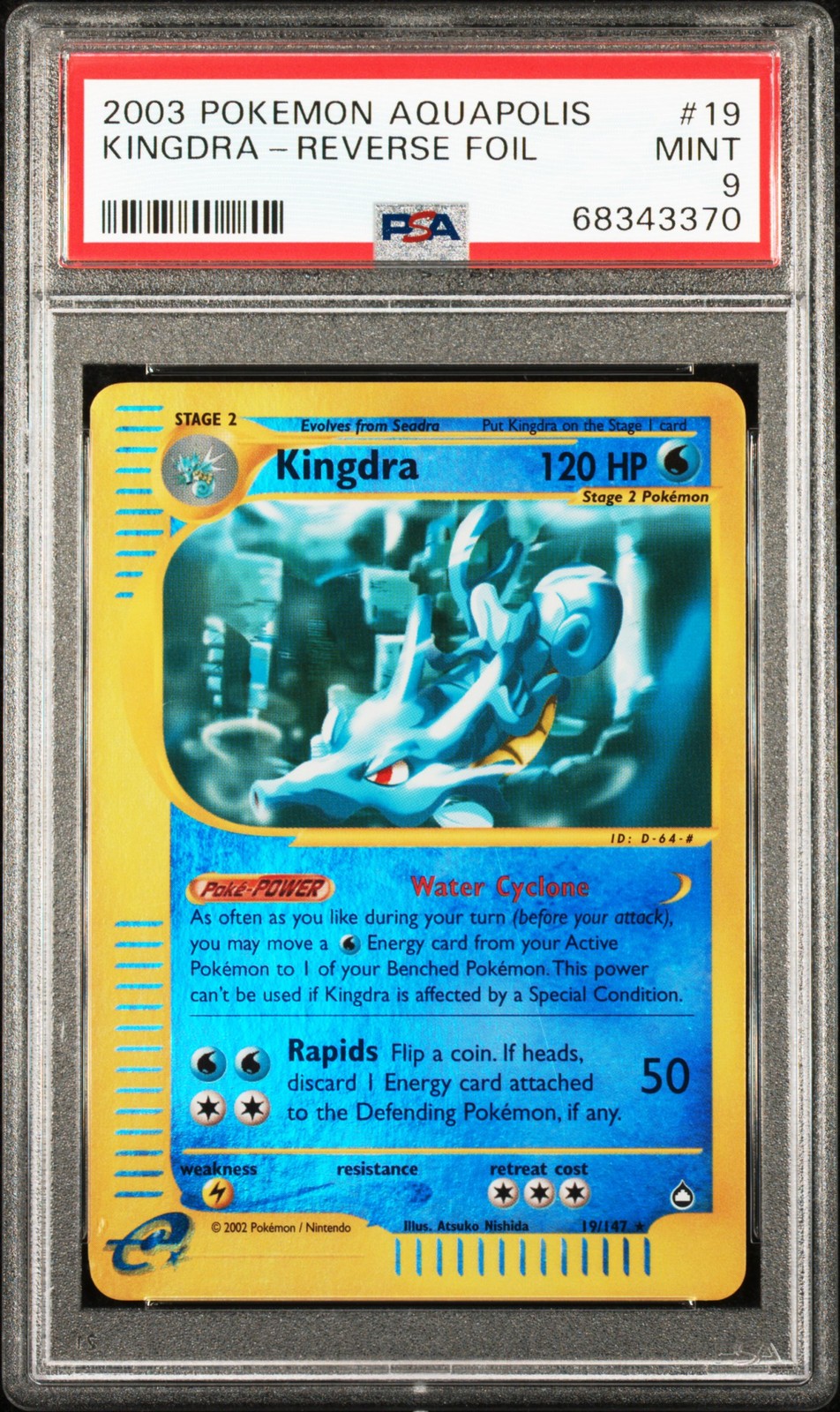 2003 POKEMON AQUAPOLIS #19 KINGDRA-REVERSE FOIL PSA 9