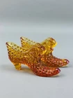 Lot of 2 Fenton Colonial Amber Hobnail Glass Shoe Slipper W/ Cat Head Art Glass