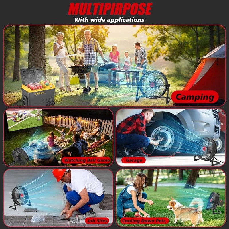 12 Inch Battery Fan High Velocity Adjustable Speed Portable Outdoor Use