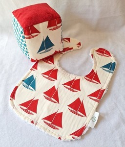 Boutique Organic Sailboats Chenille Bib And Block Rattle Set