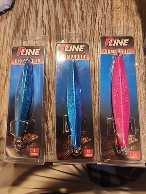 Lot Of (3) P-Line Diamond Jigs, Blue, Pink 8oz 10oz 12oz 3 Sizes