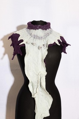 Handmade Merino Wool Felted Scarf: Purple Bohemian Scarf