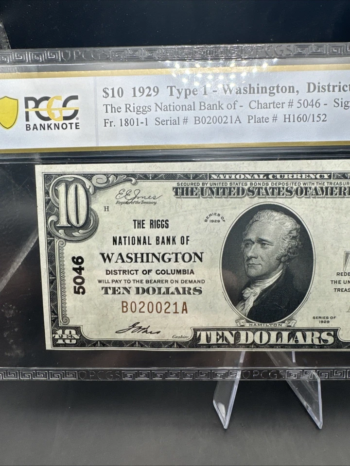 1929 $10 Riggs Nat'l Bank Washington, DC Fr. 1801-1 CH. 5046 Type 1 PCGS 63 Top - Image 2 of 4