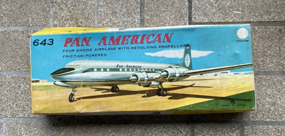 PAN AMERICAN  4 ENGINE AIRPLANE FRICTION TIN TOY JAPAN - Image 2 of 4