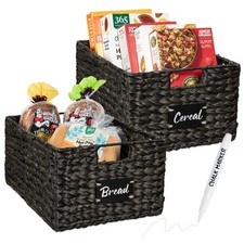 Set of 2 Water Hyacinth Pantry Baskets w/ Chalkboard, Marker – 16in – Brown — photo 2