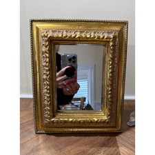 Vintage Gold Ornate Baroque Tabletop Vanity Mirror Easel Back 7.5x9.5 Frame
