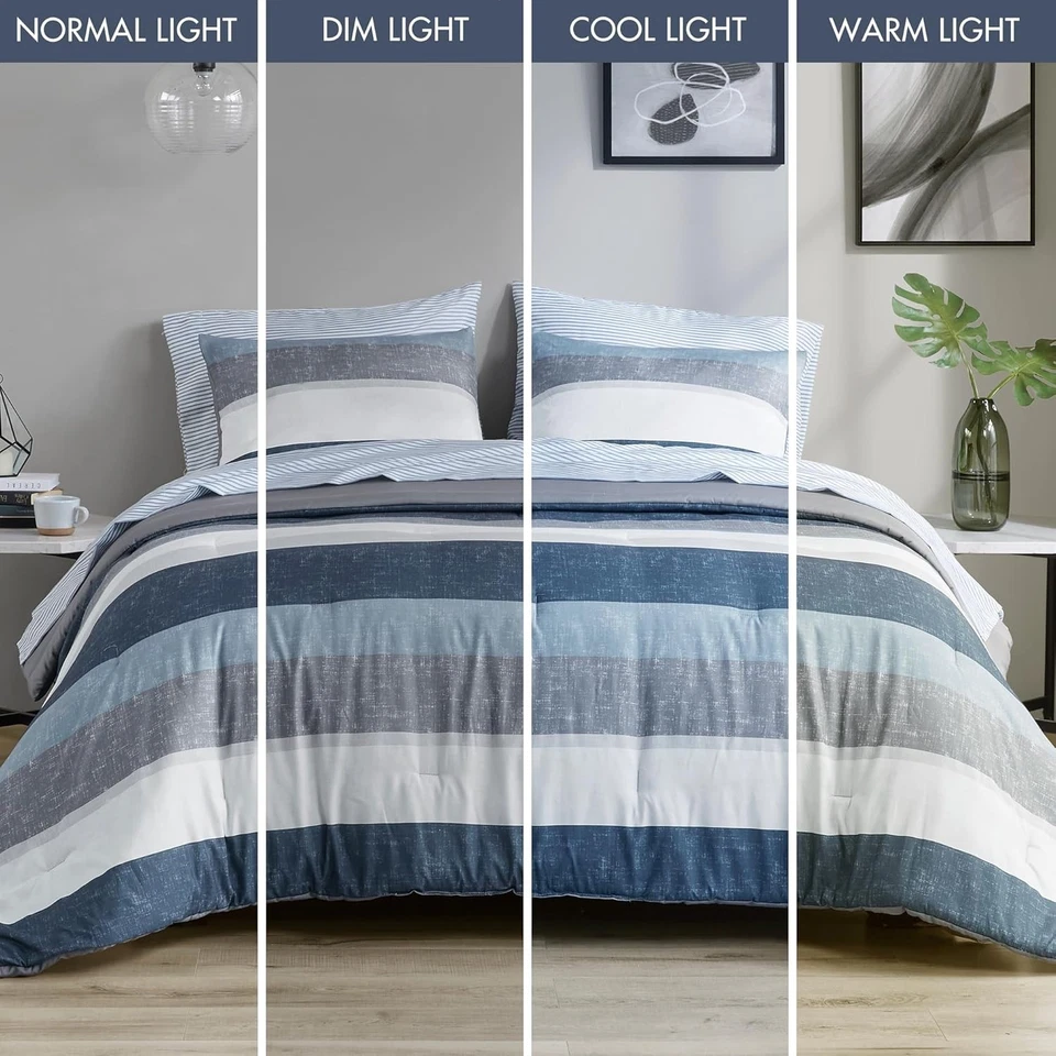 Essentials Jaxon Juego de Edredón Cama en Bolsa con Sábana, Diseño a Rayas Estampadas... Foto 2 de 4