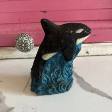 Black & White Orca Whale Statue Figurine *American Sand Art Corp. 1993 vtg whale