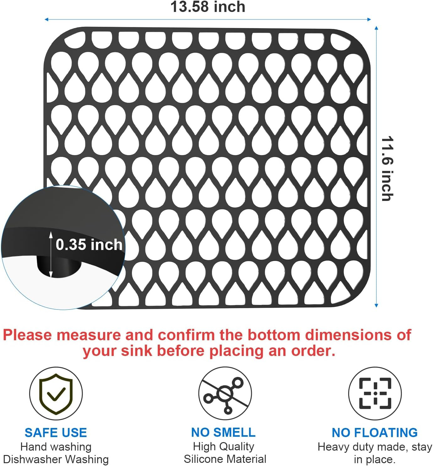 Silicone Sink Mat 2PCS TOOVEM Cistern Protectors for Kitchen Sink, Grid Non-Slip