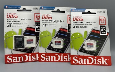 3) SanDisk 64GB Ultra Micro SD XC Class 10 Memory Card Samsung Galaxy S5 S7 S8 9