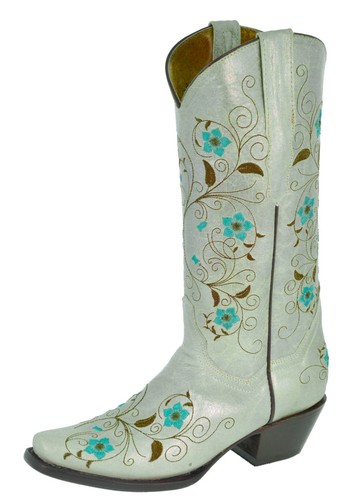 Womens Cowboy Boots Gray Green Leather Embroidery Floral Rodeo Size 6-7.5, 9.5 - Picture 1 of 7
