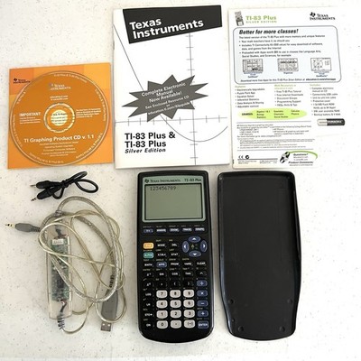 TI 83 Plus Calculator Graphing with Data Cable CD Disk Manual Cover