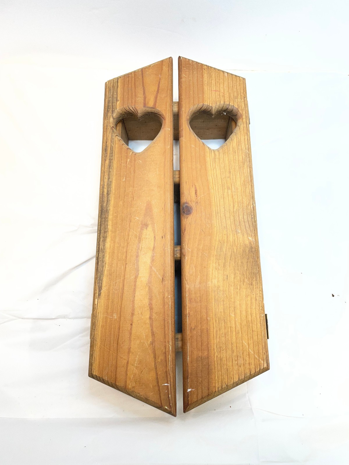 Vintage Country Wood Wall Curio Shelf Spice Rack Heart Eyelet Primitive