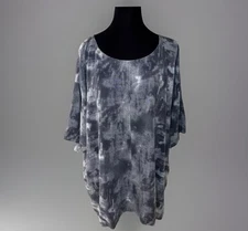 Kleen  Tunic Top 2X Plus Size  Blouse Blue Lagenlook Minimalist Cotton Viscose