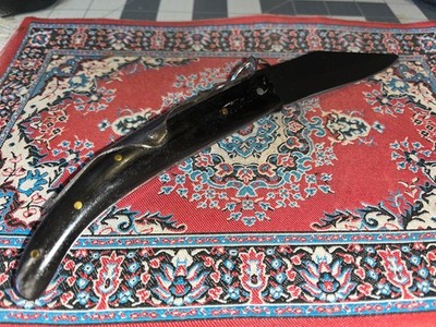 NAVAJA RING PULL BLACK on BLACK Steel POCKET KNIFE Bull Horn Okapi Style, sheath