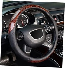Wood Grain Steering Wheel Cover, Universal 15 inch Microfiber Leather Anti
