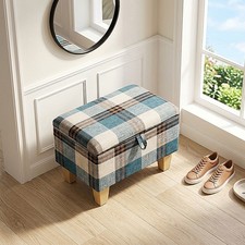 Upholstered Linen Storage Ottoman Footstool Padded Pouffe Lift Up Lid Stool Seat