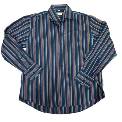 Debe Shirt Mens XXL Black Pink Striped Button Up Long Sleeve Made In Italy