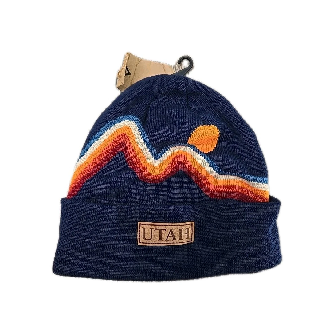 NEW - LOCALE Beanie Hat Retro Rainbow RangeMountain Intarsia Knit "Utah"