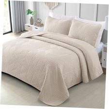 California King Quilt Bedding Set, Lightweight Brich Beige Oversized King